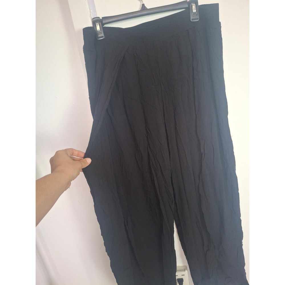 Mynah Black Wide Leg Tulip Pants XL Rayon Elastic Waist Cropped Flowy Trousers - Picture 2 of 5